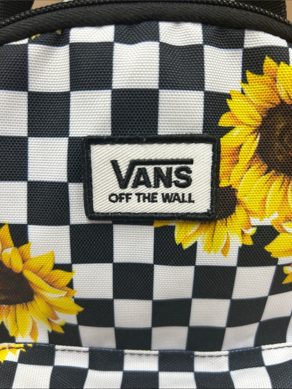 Vans Kids Checkerboard Sunflower Mini Backpack - Black White Yellow - Picture 2 of 5